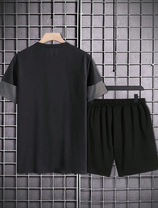 Clearance OUKU Men's 2 Pieces Outfits T-Shirt and Drawstring Shorts Set Short Sleeve Crewneck Summer Color Block Fashion Sport Casual 2 Piece Vacation Casual Daily Wear Red Blue khaki Top Tee for Men