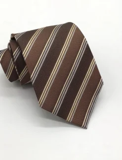 Online OUKU Men's 100% Silk Ties Elegant Fashion Designer Embroidered Striped Formal Wedding Party Dark Coffee
