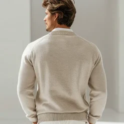 New OUKU Men's 100% Wool Cardigan Sweater Knit Button Up Solid Color V Neck Knitwear Elegant School Training Clothing Apparel Bishop Sleeve Fall Winter Black khaki S M L XL