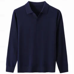 Sale OUKU Men's 100% Wool Pullover Sweater Knit V Neck Solid Color Turndown Knitwear Elegant Outdoor Home Clothing Apparel Spring Fall Black Navy Blue S M L