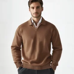 Sale OUKU Men's 100% Wool Pullover Sweater Knit V Neck Solid Color Turndown Knitwear Elegant Outdoor Home Clothing Apparel Spring Fall Black Navy Blue S M L