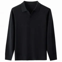 Sale OUKU Men's 100% Wool Pullover Sweater Knit V Neck Solid Color Turndown Knitwear Elegant Outdoor Home Clothing Apparel Spring Fall Black Navy Blue S M L