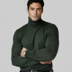 OUKU Men's 100% Wool Pullover Sweater Jumper Knit Solid Color Turtleneck Knitwear Elegant Christmas Outdoor Clothing Apparel Fall Winter Black Red S M L