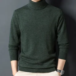 OUKU Men's 100% Wool Pullover Sweater Jumper Knit Solid Color Turtleneck Knitwear Elegant Christmas Outdoor Clothing Apparel Fall Winter Black Red S M L
