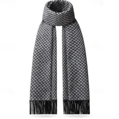 Outlet OUKU Men's 100% Wool Rectangle Scarf School Christmas Outdoor Black Ivory Scarf