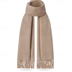 Outlet OUKU Men's 100% Wool Rectangle Scarf School Christmas Outdoor Black Ivory Scarf
