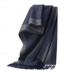Online OUKU Men's 100% Wool Rectangle Scarf School Christmas Outdoor Red Navy Blue Scarf