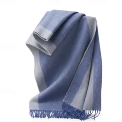 Online OUKU Men's 100% Wool Rectangle Scarf School Christmas Outdoor Red Navy Blue Scarf