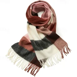 Clearance OUKU Men's 100% Wool Rectangle Scarf School Christmas Outdoor Pink Red Scarf