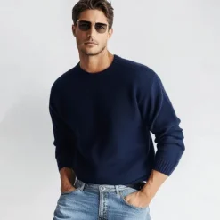Outlet OUKU Men's 100% Wool Sweater Pullover Sweater Jumper Knit Solid Color Crew Neck Knitwear Elegant School Training Clothing Apparel Fall Winter Black White S M L