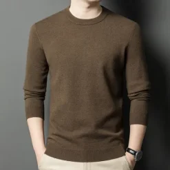 Outlet OUKU Men's 100% Wool Sweater Pullover Sweater Jumper Knit Solid Color Crew Neck Knitwear Elegant School Training Clothing Apparel Fall Winter Black White S M L
