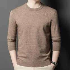 Outlet OUKU Men's 100% Wool Sweater Pullover Sweater Jumper Knit Solid Color Crew Neck Knitwear Elegant School Training Clothing Apparel Fall Winter Black White S M L