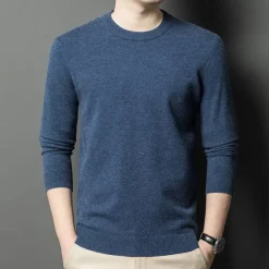 Outlet OUKU Men's 100% Wool Sweater Pullover Sweater Jumper Knit Solid Color Crew Neck Knitwear Elegant School Training Clothing Apparel Fall Winter Black White S M L