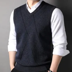 Hot OUKU Men's 100% Wool Sweater Vest Knit V Neck Stripe Reactive Print V Neck Knitwear Elegant School Performance Clothing Apparel Spring Fall Black Royal Blue S M L