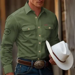 New OUKU Men's 1776 Work Shirt Western Shirt Cargo Shirt Long Sleeve Tactical Vintage Retro Sports Outdoor WorkWear Spring Fall Turndown Front Two Pockets Button Up Shirts Black White Army Green Blue Khaki