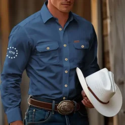 New OUKU Men's 1776 Work Shirt Western Shirt Cargo Shirt Long Sleeve Tactical Vintage Retro Sports Outdoor WorkWear Spring Fall Turndown Front Two Pockets Button Up Shirts Black White Army Green Blue Khaki
