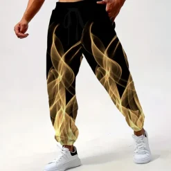 Best OUKU Men's Abstract Flame Sweatpants Joggers Trousers Mid Waist Drawstring Elastic Waist Casual Jogging Streetwear Workout Athletic Sweatpants with Pockets Spring Fall 3D Print Yellow Red Blue