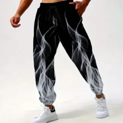 Best OUKU Men's Abstract Flame Sweatpants Joggers Trousers Mid Waist Drawstring Elastic Waist Casual Jogging Streetwear Workout Athletic Sweatpants with Pockets Spring Fall 3D Print Yellow Red Blue