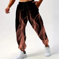 Best OUKU Men's Abstract Flame Sweatpants Joggers Trousers Mid Waist Drawstring Elastic Waist Casual Jogging Streetwear Workout Athletic Sweatpants with Pockets Spring Fall 3D Print Yellow Red Blue