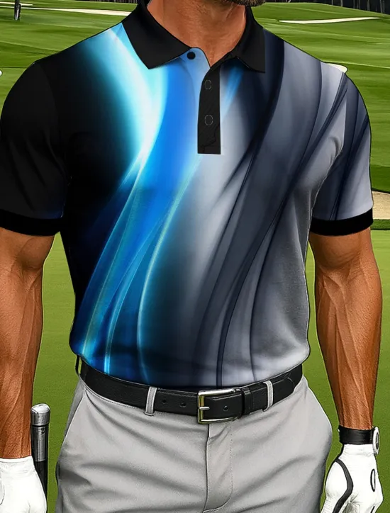 Clearance OUKU Men's Abstract Geometic Polo Sports Polo Shirts Short Sleeve Polo Shirts Collared Shirts Casual Athleisure Outdoor clothing Daily Wear Buttons Summer Red Blue Green