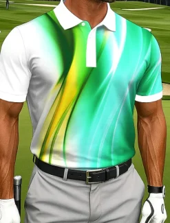 Clearance OUKU Men's Abstract Geometic Polo Sports Polo Shirts Short Sleeve Polo Shirts Collared Shirts Casual Athleisure Outdoor clothing Daily Wear Buttons Summer Red Blue Green