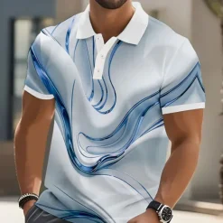 Discount OUKU Men's Abstract Geometic Polo Short Sleeve Polo Shirts Lapel Business Casual Business Athleisure Daily Wear 3D Print Buttons Summer Yellow Pink Blue