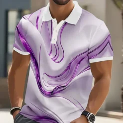 Discount OUKU Men's Abstract Geometic Polo Short Sleeve Polo Shirts Lapel Business Casual Business Athleisure Daily Wear 3D Print Buttons Summer Yellow Pink Blue