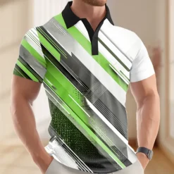 Best OUKU Men's Abstract Geometic Polo Short Sleeve Polo Shirts Lapel Business Casual Business Athleisure 3D Print Buttons Summer Red Blue Purple