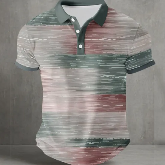 OUKU Men's Abstract Geometic Polo Short Sleeve Polo Shirts Collared Shirts Casual Street Athleisure Daily Wear Buttons Summer Yellow Blue Green