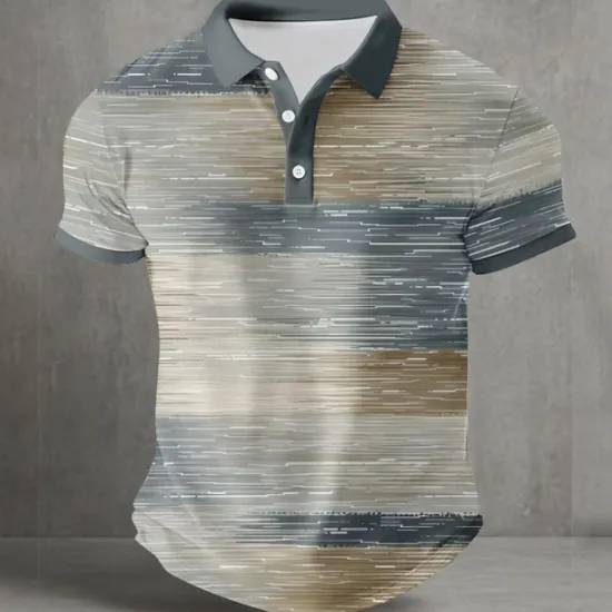 OUKU Men's Abstract Geometic Polo Short Sleeve Polo Shirts Collared Shirts Casual Street Athleisure Daily Wear Buttons Summer Yellow Blue Green
