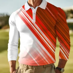 Online OUKU Men's Abstract Geometic Polo Long Sleeve Polo Shirts Lapel Casual Outdoor Athleisure Daily Wear 3D Print Buttons Spring Fall Winter Red Blue Purple