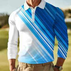 Online OUKU Men's Abstract Geometic Polo Long Sleeve Polo Shirts Lapel Casual Outdoor Athleisure Daily Wear 3D Print Buttons Spring Fall Winter Red Blue Purple