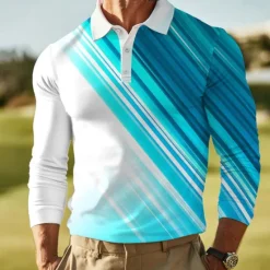 Online OUKU Men's Abstract Geometic Polo Long Sleeve Polo Shirts Lapel Casual Outdoor Athleisure Daily Wear 3D Print Buttons Spring Fall Winter Red Blue Purple
