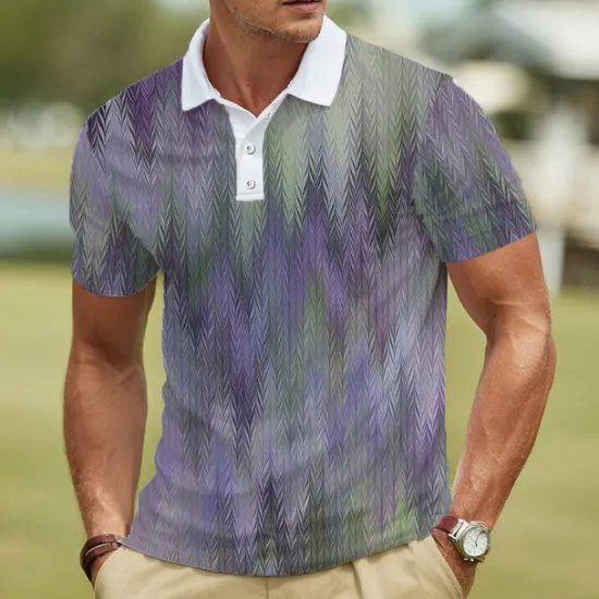 Discount OUKU Men's Abstract Geometic Polo Short Sleeve Polo Shirts Lapel Casual Business Athleisure 3D Print Buttons Summer Blue Purple Green