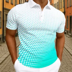 Sale OUKU Men's Abstract Geometic Polo Short Sleeve Polo Shirts Lapel Business Casual Business Athleisure 3D Print Buttons Summer Blue Purple Green