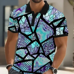 Discount OUKU Men's Abstract Geometic Polo Short Sleeve Polo Shirts Collared Shirts Casual Athleisure Daily Wear Streetwear Buttons Summer Blue Purple Orange
