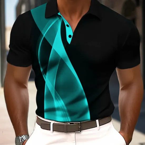 Clearance OUKU Men's Abstract Geometic Polo Short Sleeve Polo Shirts Collared Shirts Business Casual Outdoor Athleisure Daily Wear 3D Print Summer Black Yellow Red