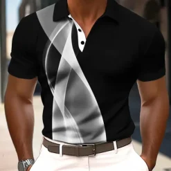 Clearance OUKU Men's Abstract Geometic Polo Short Sleeve Polo Shirts Collared Shirts Business Casual Outdoor Athleisure Daily Wear 3D Print Summer Black Yellow Red