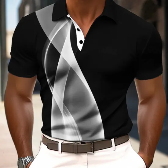 Clearance OUKU Men's Abstract Geometic Polo Short Sleeve Polo Shirts Collared Shirts Business Casual Outdoor Athleisure Daily Wear 3D Print Summer Black Yellow Red