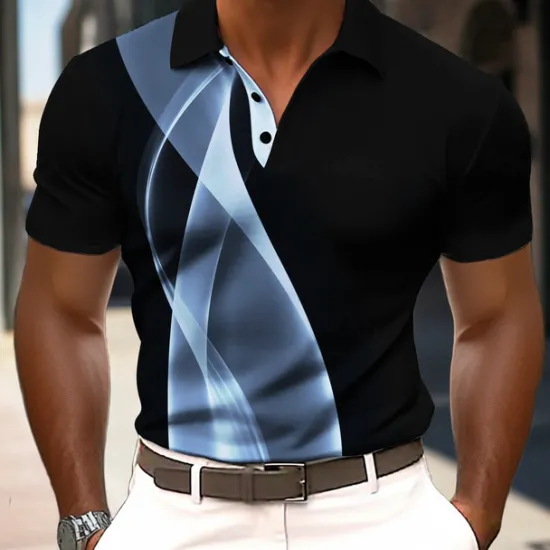 Clearance OUKU Men's Abstract Geometic Polo Short Sleeve Polo Shirts Collared Shirts Business Casual Outdoor Athleisure Daily Wear 3D Print Summer Black Yellow Red