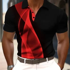 Clearance OUKU Men's Abstract Geometic Polo Short Sleeve Polo Shirts Collared Shirts Business Casual Outdoor Athleisure Daily Wear 3D Print Summer Black Yellow Red
