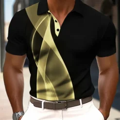 Clearance OUKU Men's Abstract Geometic Polo Short Sleeve Polo Shirts Collared Shirts Business Casual Outdoor Athleisure Daily Wear 3D Print Summer Black Yellow Red