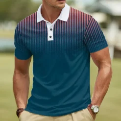 Hot OUKU Men's Abstract Geometic Polo Short Sleeve Polo Shirts Lapel Business Casual Business Athleisure 3D Print Buttons Summer Red Dark Navy Blue