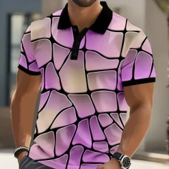 Clearance OUKU Men's Abstract Geometic Polo Short Sleeve Polo Shirts Collared Shirts Casual Street Athleisure Daily Wear 3D Print Buttons Summer Yellow Blue Purple