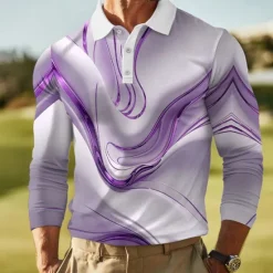 Discount OUKU Men's Abstract Marble Polo Long Sleeve Polo Shirts Lapel Casual Outdoor Street Athleisure Daily Wear 3D Print Buttons Spring Fall Winter Blue Purple Gold
