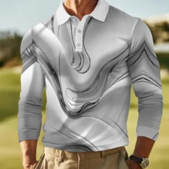 Discount OUKU Men's Abstract Marble Polo Long Sleeve Polo Shirts Lapel Casual Outdoor Street Athleisure Daily Wear 3D Print Buttons Spring Fall Winter Blue Purple Gold