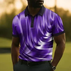 OUKU Men's Abstract Polo Short Sleeve Polo Shirts Collared Shirts Casual School Outdoor Daily Wear 3D Print Summer Blue Purple Brown
