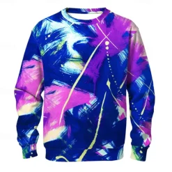 Discount OUKU Men's Abstract Sweatshirt Casual Long Sleeve Crew Neck Vacation Streetwear Red Purple Crewneck 3D All Seasons Designer