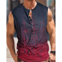 Hot OUKU Men's Abstract Tank Top Henley Shirt Sleeveless Vintage Fashion Designer Outdoor Casual Daily Summer Spring & Fall Henley Henley T-Shirt Navy Blue