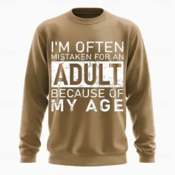 Discount OUKU Men's Act My Age Funny Slang Sweatshirt Fashion Daily Long Sleeve Crew Neck Black White Crewneck 3D All Seasons Designer
